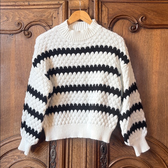 Kirundo Sweaters - Kirundo Black & Cream Striped Knit Sweater